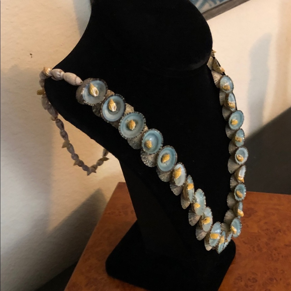 Vintage Blue and Natural Gold Shell Necklace